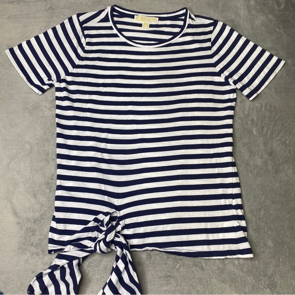 Michael Kors Navy Blue and White Striped Shirt Women’s Size Large - Picture 1 of 6